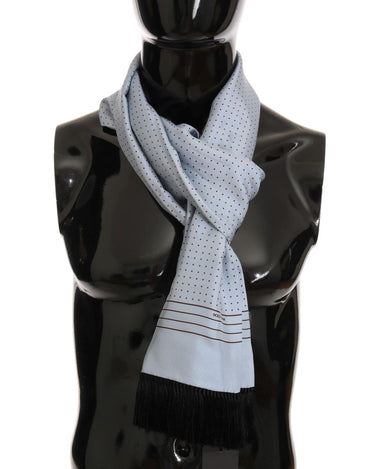 Dolce & Gabbana Blue Silk Polka Dot Fringed Scarf One Size Men